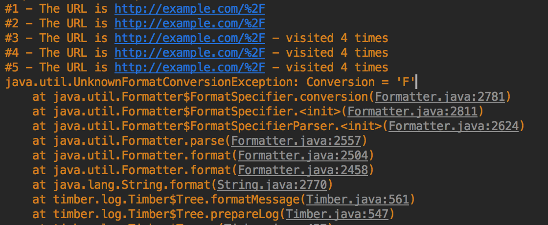stacktrace showing an unknown format conversion exception